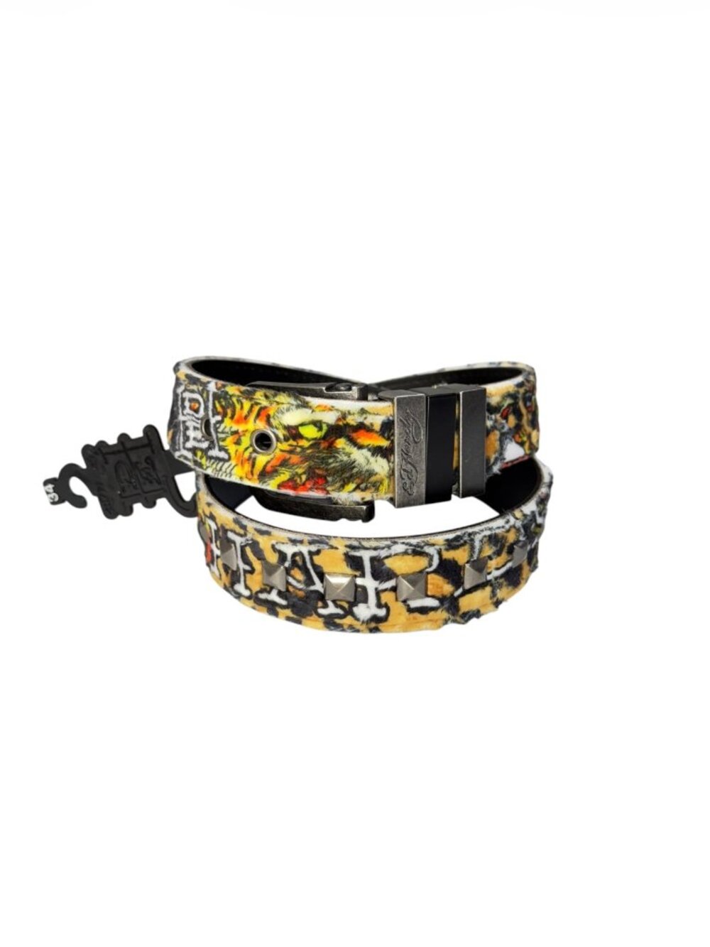 NEW Ed Hardy Leopard Tiger Print Faux Fur Studded Belt Size 34